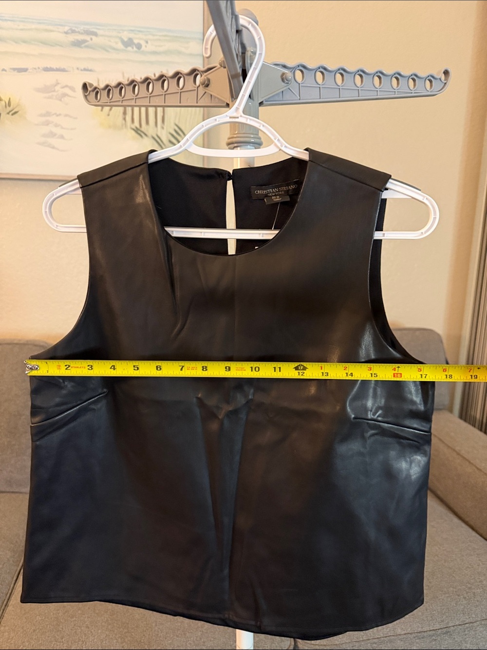 Christian Siriano Black Faux Leather Sleeveless Shell - Picture 4 of 6